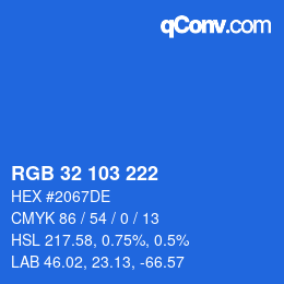カラーコード: RGB 32 103 222 | qconv.com
