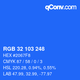 カラーコード: RGB 32 103 248 | qconv.com