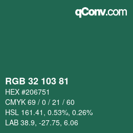 Color code: RGB 32 103 81 | qconv.com