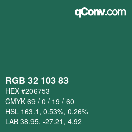 Color code: RGB 32 103 83 | qconv.com