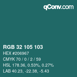 颜色代码: RGB 32 105 103 | qconv.com