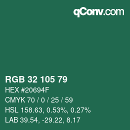カラーコード: RGB 32 105 79 | qconv.com