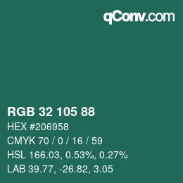 Color code: RGB 32 105 88 | qconv.com