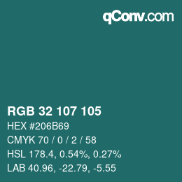 Color code: RGB 32 107 105 | qconv.com