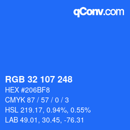 カラーコード: RGB 32 107 248 | qconv.com
