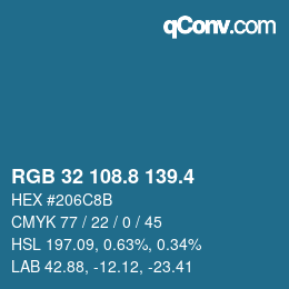 カラーコード: RGB 32 108.8 139.4 | qconv.com