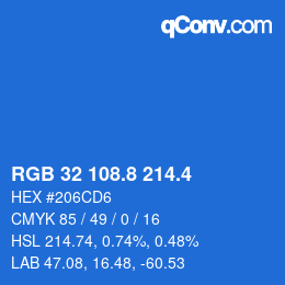 カラーコード: RGB 32 108.8 214.4 | qconv.com