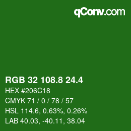 カラーコード: RGB 32 108.8 24.4 | qconv.com