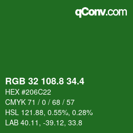 カラーコード: RGB 32 108.8 34.4 | qconv.com