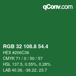 カラーコード: RGB 32 108.8 54.4 | qconv.com