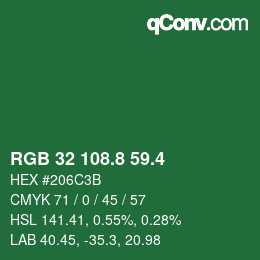 カラーコード: RGB 32 108.8 59.4 | qconv.com