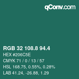 カラーコード: RGB 32 108.8 94.4 | qconv.com