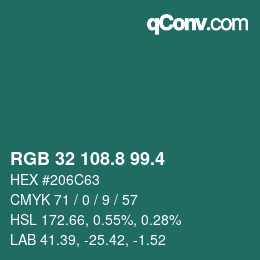 カラーコード: RGB 32 108.8 99.4 | qconv.com