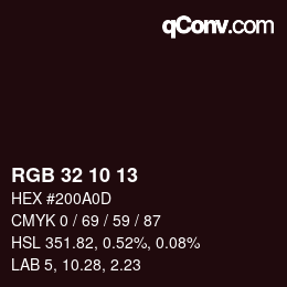 Color code: RGB 32 10 13 | qconv.com