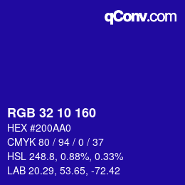 Color code: RGB 32 10 160 | qconv.com