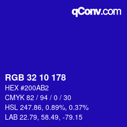 Color code: RGB 32 10 178 | qconv.com