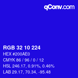 Color code: RGB 32 10 224 | qconv.com