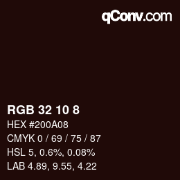 カラーコード: RGB 32 10 8 | qconv.com