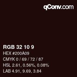 颜色代码: RGB 32 10 9 | qconv.com