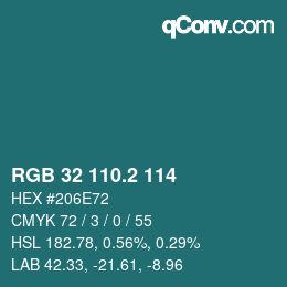 カラーコード: RGB 32 110.2 114 | qconv.com
