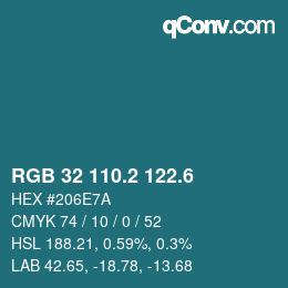カラーコード: RGB 32 110.2 122.6 | qconv.com