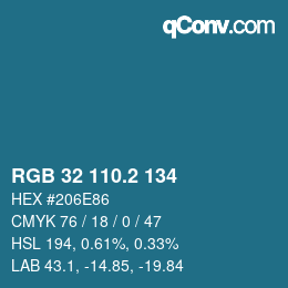 カラーコード: RGB 32 110.2 134 | qconv.com