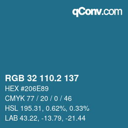 カラーコード: RGB 32 110.2 137 | qconv.com