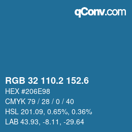 カラーコード: RGB 32 110.2 152.6 | qconv.com