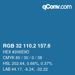 カラーコード: RGB 32 110.2 157.6 | qconv.com