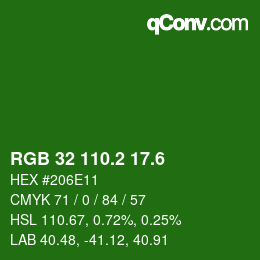 カラーコード: RGB 32 110.2 17.6 | qconv.com