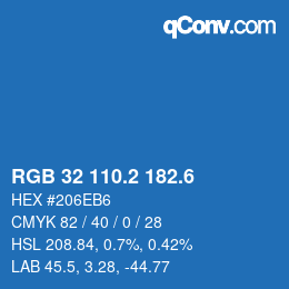 カラーコード: RGB 32 110.2 182.6 | qconv.com