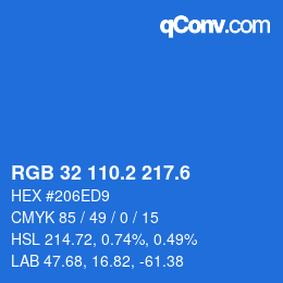 カラーコード: RGB 32 110.2 217.6 | qconv.com