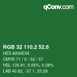 カラーコード: RGB 32 110.2 52.6 | qconv.com