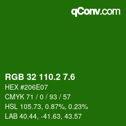 カラーコード: RGB 32 110.2 7.6 | qconv.com