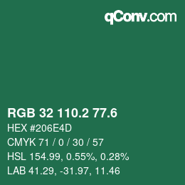 カラーコード: RGB 32 110.2 77.6 | qconv.com