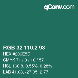 カラーコード: RGB 32 110.2 93 | qconv.com