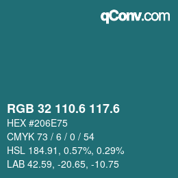 カラーコード: RGB 32 110.6 117.6 | qconv.com