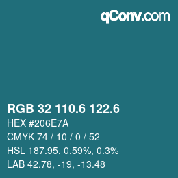 カラーコード: RGB 32 110.6 122.6 | qconv.com