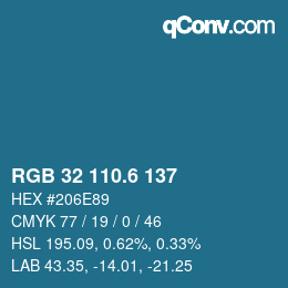 カラーコード: RGB 32 110.6 137 | qconv.com