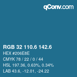 カラーコード: RGB 32 110.6 142.6 | qconv.com