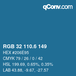 カラーコード: RGB 32 110.6 149 | qconv.com