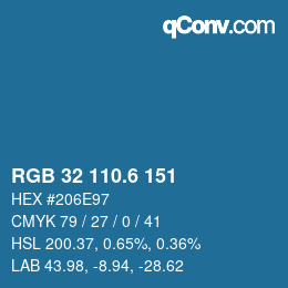 カラーコード: RGB 32 110.6 151 | qconv.com
