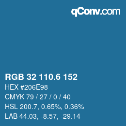 カラーコード: RGB 32 110.6 152 | qconv.com