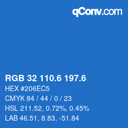カラーコード: RGB 32 110.6 197.6 | qconv.com