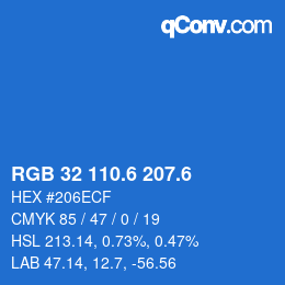 カラーコード: RGB 32 110.6 207.6 | qconv.com