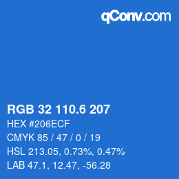カラーコード: RGB 32 110.6 207 | qconv.com