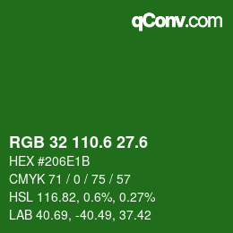 カラーコード: RGB 32 110.6 27.6 | qconv.com