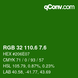 カラーコード: RGB 32 110.6 7.6 | qconv.com