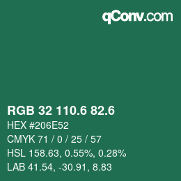 カラーコード: RGB 32 110.6 82.6 | qconv.com