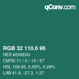 カラーコード: RGB 32 110.6 96 | qconv.com